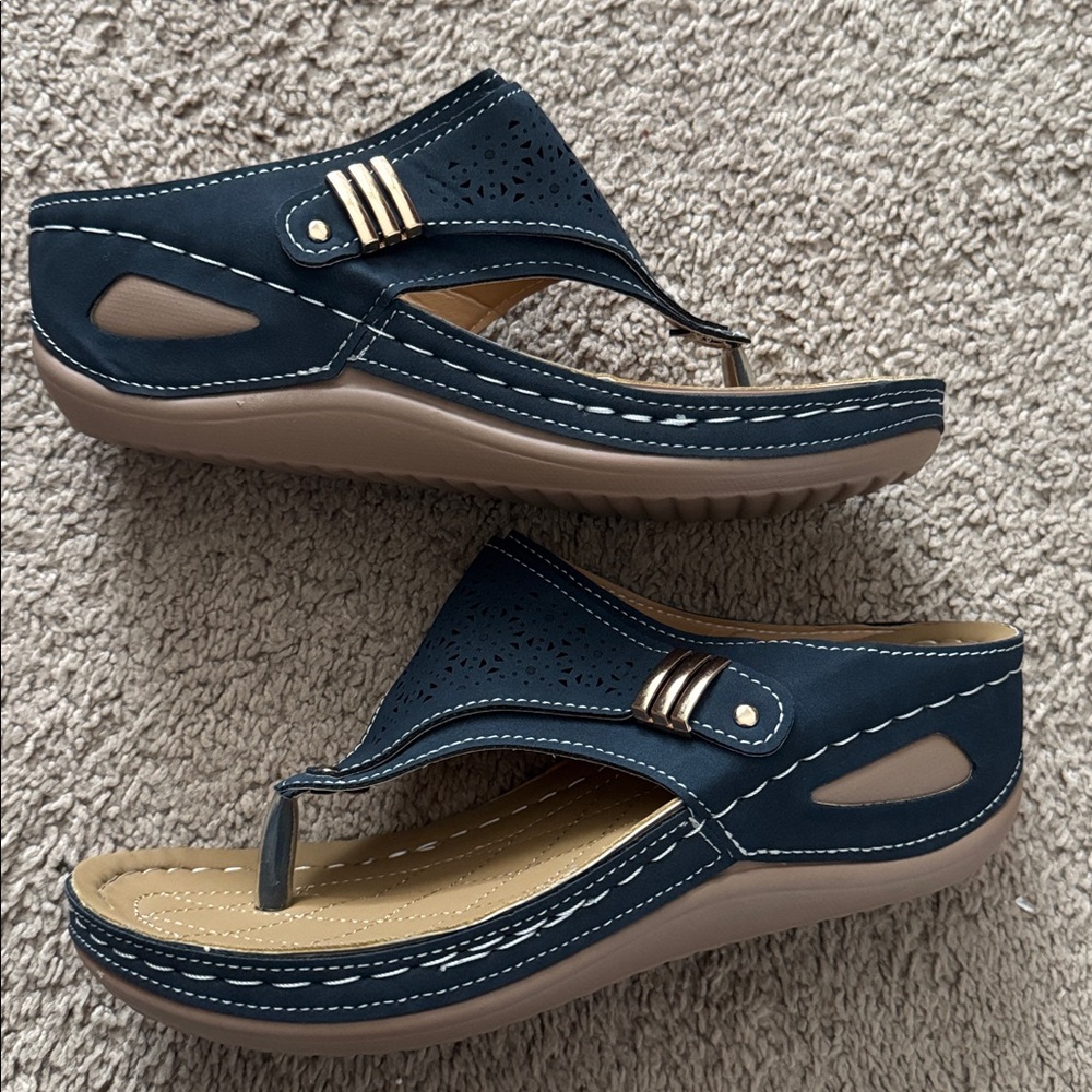 Navy blue and Tan Sandals with Cutout Design